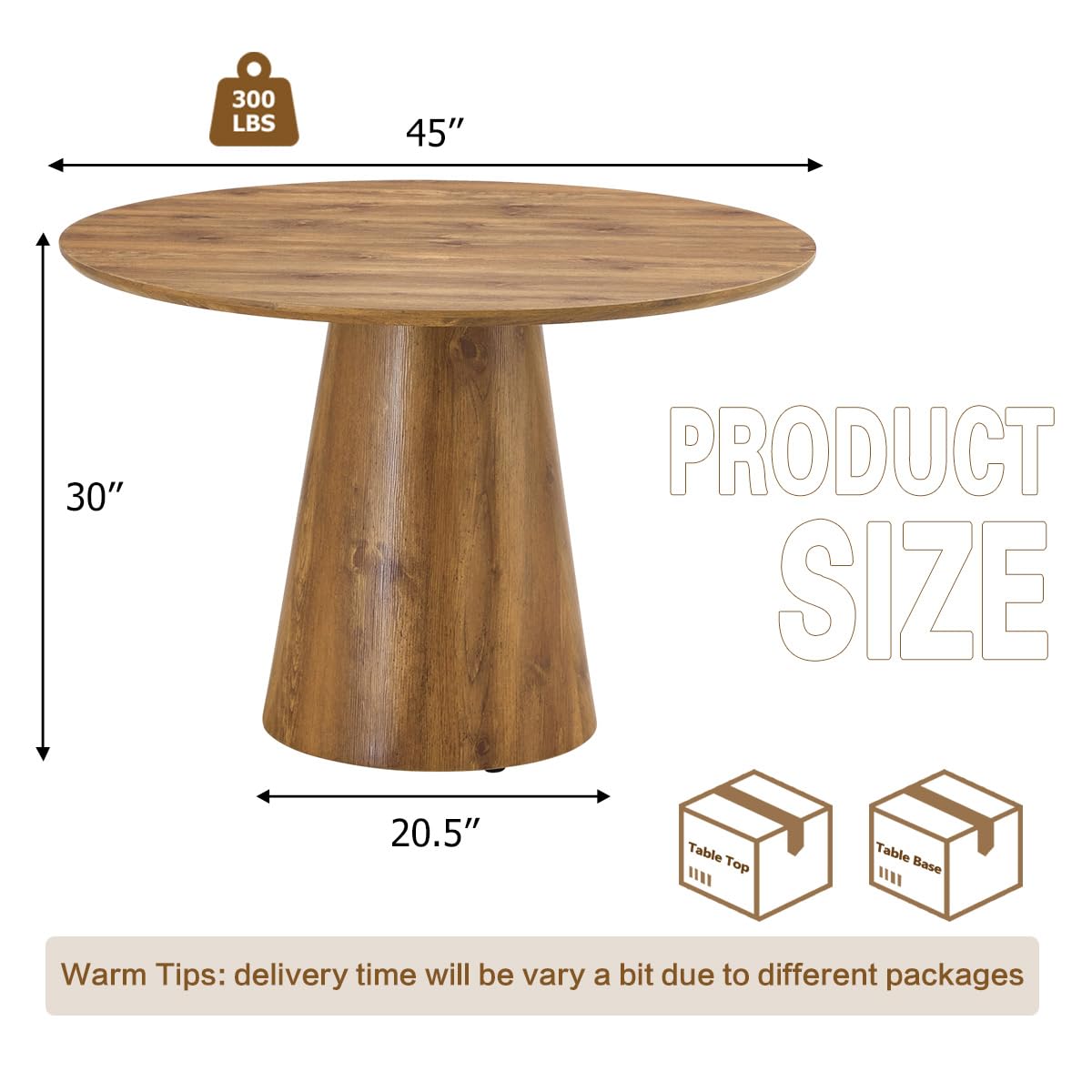 BAOPIN Round Dining Table, Small Round Dining Room Table 45 Inch, Round Kitchen Table, Wood Dining Table, Saving Space(Wood, 45'' Round Table) - WoodArtSupply