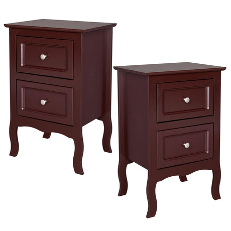 Karl home Brown Nightstand Set of 2 for Bedroom, Vintage Small Night Stand with Drawers, Farmhouse Side Table, Wooden End Tables with Curved Legs for Office, Mid-Century Karl home