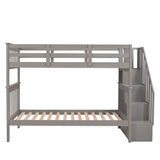 Harper & Bright Designs Twin Over Twin Bunk Bed with Stairs, Solid Wood Bunk Bed Frame with Storage and Guard Rail for Bedroom, Dorm, for Kids, Teens, Adults (Gray) Harper & Bright Designs