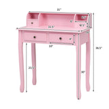 Byroce Small Writing Desk with Removable Hutch, 2-Tier Vanity Table with 4 Drawers, 3 Cubbies & Pine Wood Legs, Study Computer Desk for Bedroom Home Office (Pink) WoodArtSupply