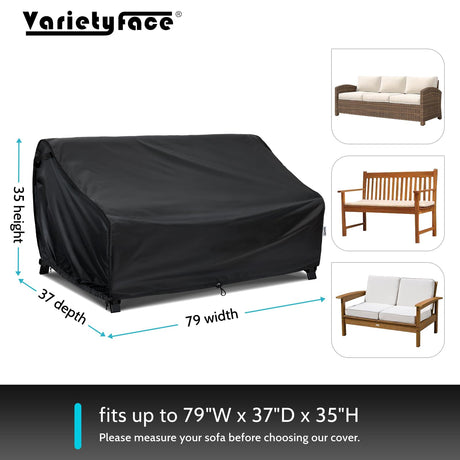 VARIETYFACE Patio Furniture Covers Waterproof,79Wx37Dx35H inches,3-Seater Outdoor Sofa Covers Sunproof,Durable Lawn Furniture Covers, Black VARIETYFACE