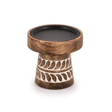 Kimona Candlestick Holders Round Turned Candle Holders for Candles Farmhouse Decorative Candelabras for Table Centerpiece & Home Décor (4" x 4" x 4") Kimona