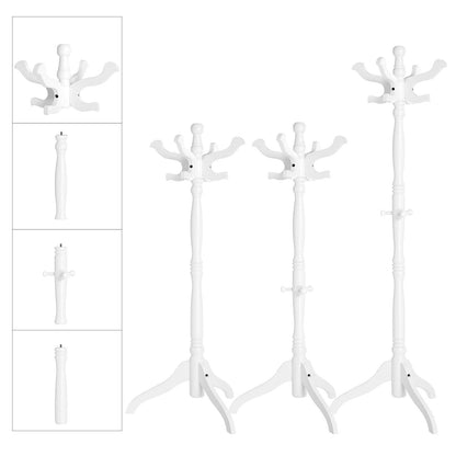 VASAGLE Coat Rack Free Standing with 11 Hooks, Wooden Hall Tree Coat Hat Tree Coat Holder with Solid Rubberwood Base for Coat, Hat, Clothes, Scarves, Handbags, Umbrella, White URCR005W02 - WoodArtSupply