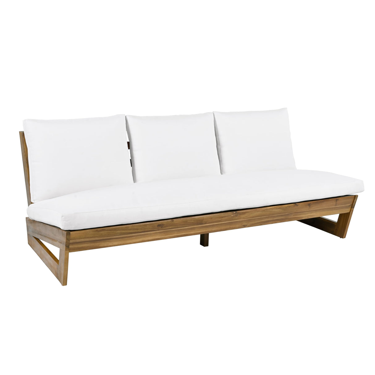 Christopher Knight Home Wicos Modern Acacia Wood Outdoor Sofa with Cushion, Wood Patio Sofa Chair Armless Design, Garden Backyard Outdoor Lounge Sofa Couch with Water-Resistant Cushion, Teak+White Christopher Knight Home