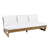 Christopher Knight Home Wicos Modern Acacia Wood Outdoor Sofa with Cushion, Wood Patio Sofa Chair Armless Design, Garden Backyard Outdoor Lounge Sofa Couch with Water-Resistant Cushion, Teak+White Christopher Knight Home