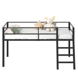 Lutown-Teen Low Loft Bed Twin Size, Junior Metal Twin Loft Bed with Stairs and Safety Guard, Noise Free for Small Bedroom, Black Lutown-Teen