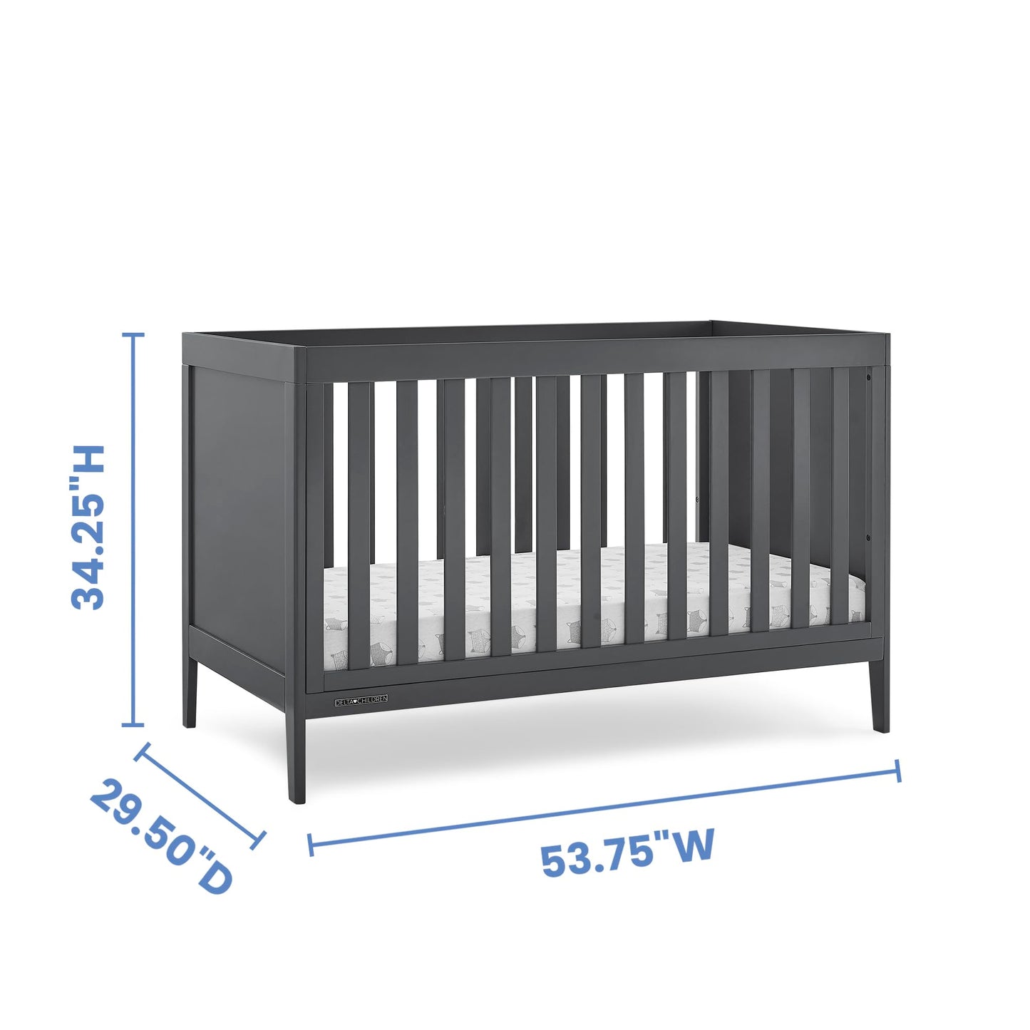 Delta Children Hayes 4-in-1 Convertible Crib - Greenguard Gold Certified, Charcoal Grey