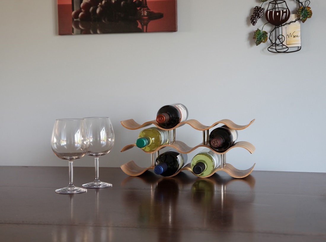 Lily's Home Countertop Wave Wine Rack, Wood, Elegant and Modern, Table Top Wine Storage (Oak, 11 Bottles) Lily's Home