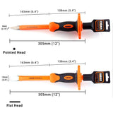 Finder 2 pcs 12-Inch Heavy Duty Chisels Set With Hand Protection, Flat Head and Pointed/Spear Head, Demolishing/Masonry/Carving/Concrete Breaker Chisels set with Bi-Material Hand Guard … FINDER