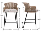 HNY Farmhouse Woven Bar Stools Set of 3, 26 Inch Linen Upholstered Rattan Barstools with Curved Backs, Modern Cane Counter Height Bar Chairs with Metal Legs and Armrest for Kitchen Island, Beige HNY