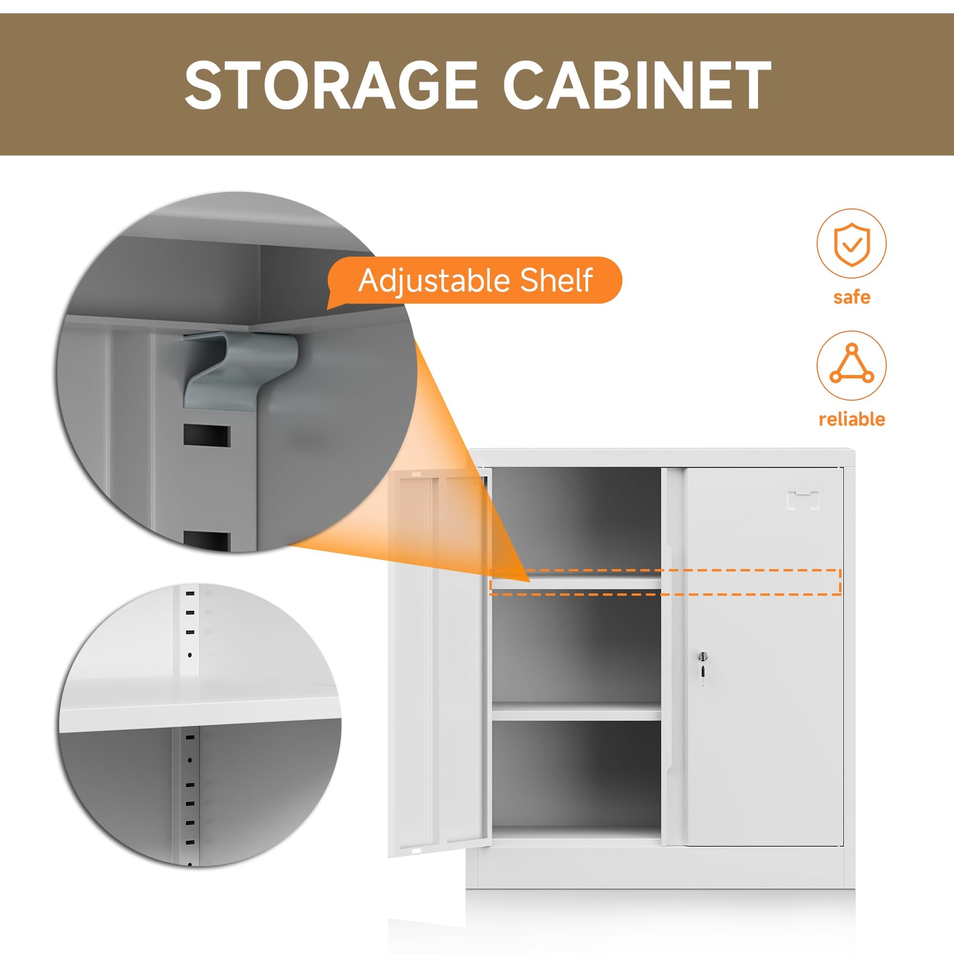 Coolsun Metal Storage Cabinet, Garage Storage Cabinet with Doors and 2 Adjustable Shelves, 36" White File Cabinet, Locking Cabinet for Home,Garage,Office,School (White, 36 inch) - WoodArtSupply