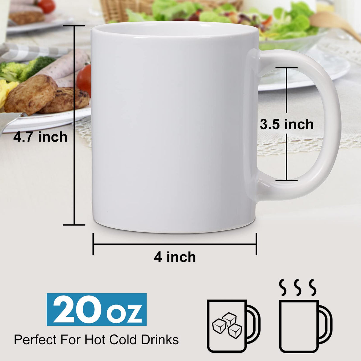 CAILIDE 20oz sublimation Blank large Mugs and Big handle set of 2 Professional Grade Mugs White Coated Ceramic Cup for Coffee Tea or DIY Gifts (20oz) CAILIDE