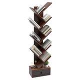 Tangkula 10 Tier Tree Bookshelf with Drawer, Rustic 10 Shelf Space Saving Corner Bookcase, Retro Wooden Organizer Shelves for Books/CDs/Movies, Display Shelf for Home Office (Brown, 10 Tier) Tangkula