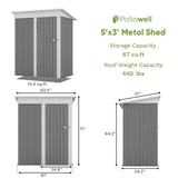 Patiowell 5x3 FT Outdoor Storage Shed, Garden Tool Shed with Sloping Roof and Lockable Door, Metal Shed for Backyard Garden Patio Lawn, Gray Patiowell