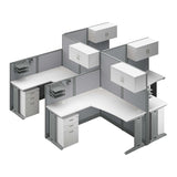 Bush Business Furniture Office in an Hour L Shaped Cubicle Desks with Storage, Drawers, and Organizers | Quad Workstation Set with Privacy Panels for Commercial Workspace, 4 Person, Pure White Bush Business Furniture