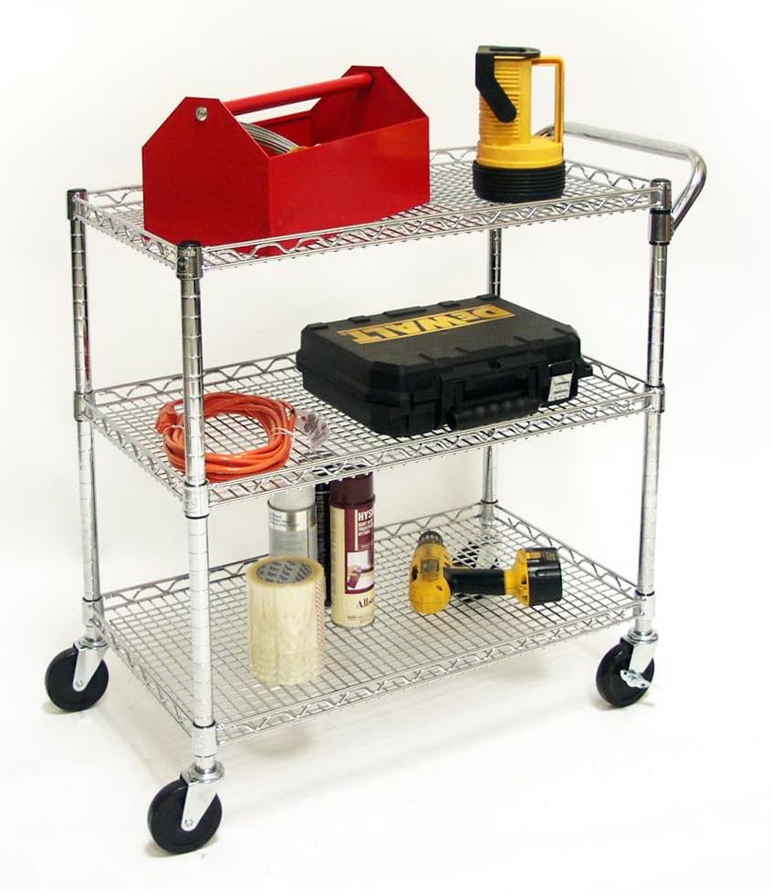 Seville Classics UltraDurable NSF Commercial Heavy Duty Metal Rolling Utility Cart, w/ Steel Shelves, Handle Bar for Restaurant, Garage, Warehouse, Kitchen, Office, Top Shelf (36"W x 18"D) Seville Classics