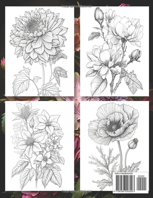 AMAZING FLOWERS – A Unique Coloring Book for Adults: Relax with 50 Beautiful Floral Designs and Patterns. Perfect as Gift for Adult, Women, Girls, ... Find Relaxation & Stress, Anxiety Relief Majosta