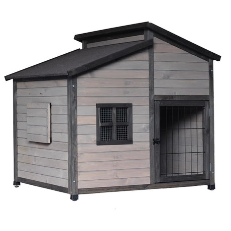 YAOYEENPR Large Insulated Outdoor Dog House for Large Breed Dogs, Weatherproof Wooden Dog Shelter with Elevated Floor and Asphalt Shingles Roof YAOYEENPR