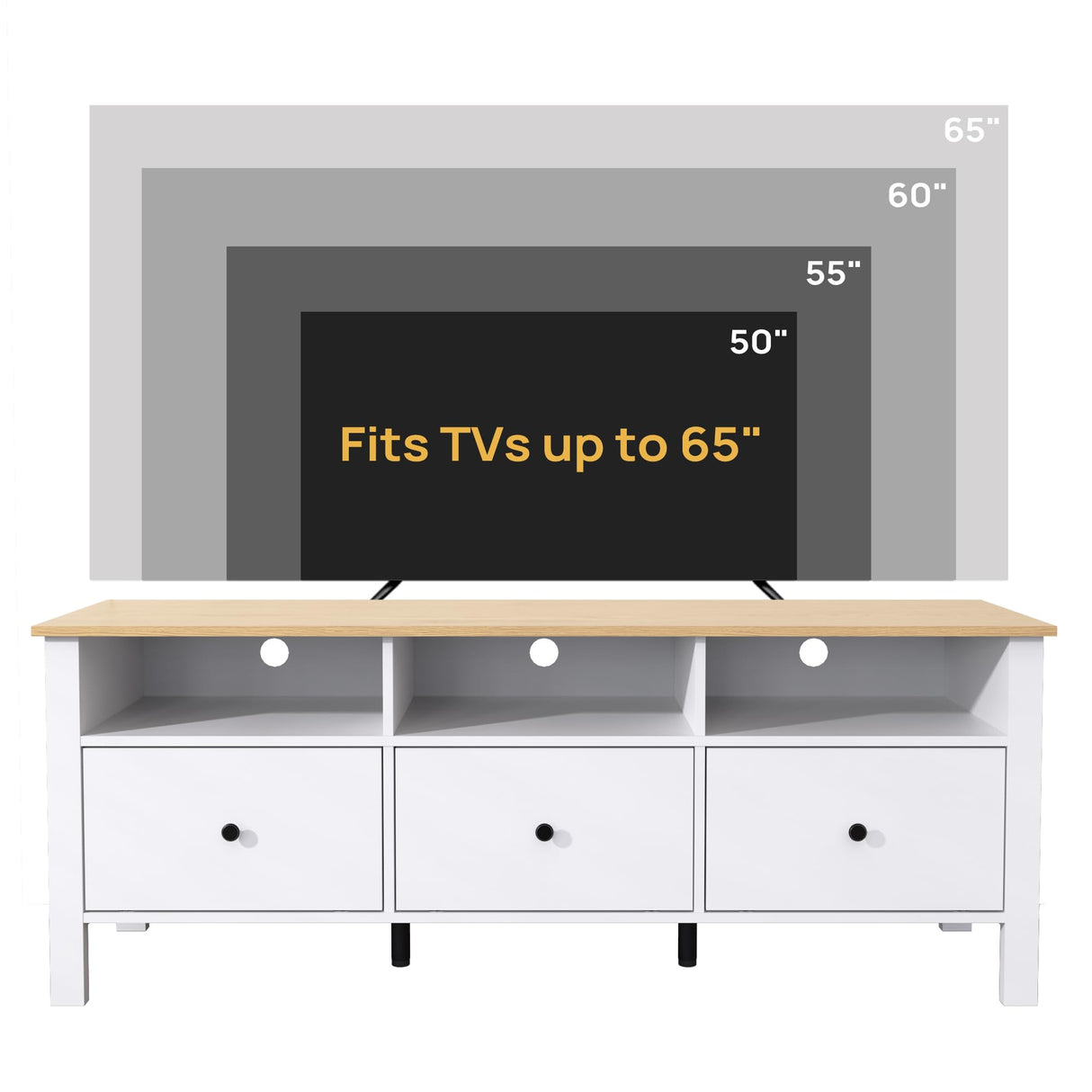 DIYART White TV Stand, Entertainment Center for TVs Up to 65", Modern Media Console with 3 Cabinets for Living Room DIYART