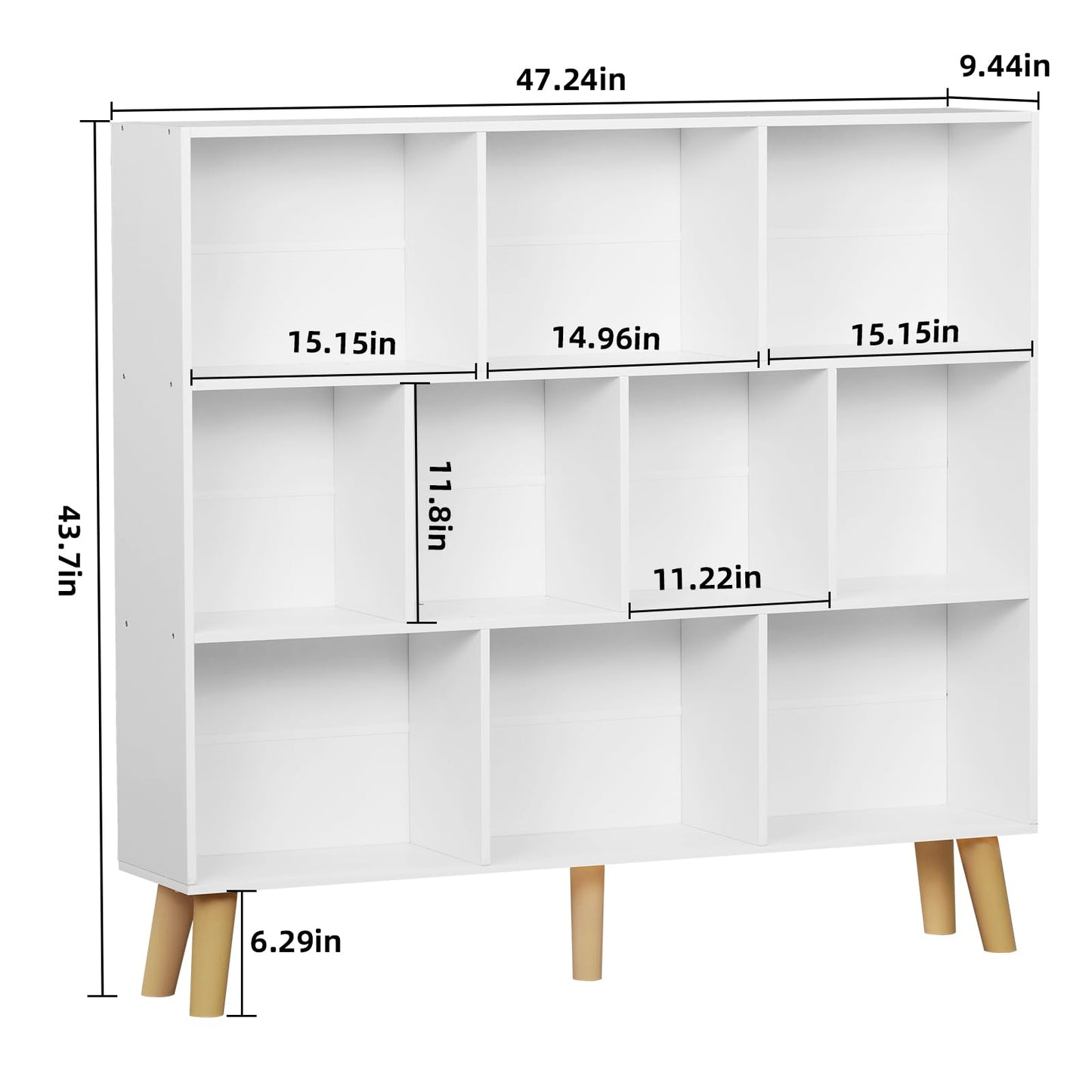 YAHARBO Modern White 10-Cube 3-Tier Bookshelf with Legs for Stylish Storage