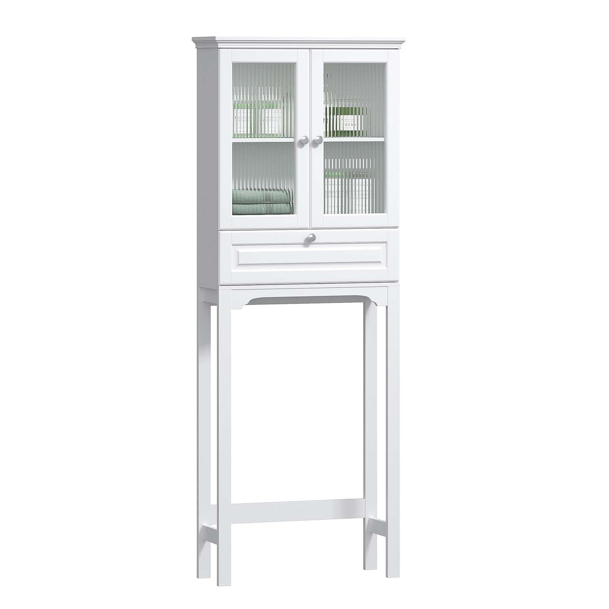 Spirich Over The Toilet Storage Cabinet with Muro Glass Doors, Over Toilet Bathroom Organizer with Tilt-Out Cube and Adjustable Shelf, White Spirich