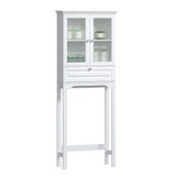 Spirich Over The Toilet Storage Cabinet with Muro Glass Doors, Over Toilet Bathroom Organizer with Tilt-Out Cube and Adjustable Shelf, White Spirich