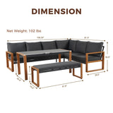 Grand patio Aluminum Patio Furniture Set, L Shaped Outdoor Sectional Sofa with Dining Table and Bench, Modern Outdoor Conversation Couch with Chaise, Faux Wood Grain Finish Grand patio