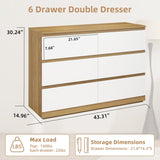 YIGOBUY 6 Drawer Double Dresser, Modern White Wood Chest of Drawers, Wide Natural Wood Dresser for Bedroom, Nursery, Living Room, Large Storage Cabinet YIGOBUY