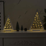 Lighted Christmas Tabletop Decorations, 2Pcs LED Lights Wooden Christmas Tree Table Decor Battery Operated Wood Craft Light Up Ornament for Holiday Winter Party Desk Home Mantel Display Xmas (White) IDATOO