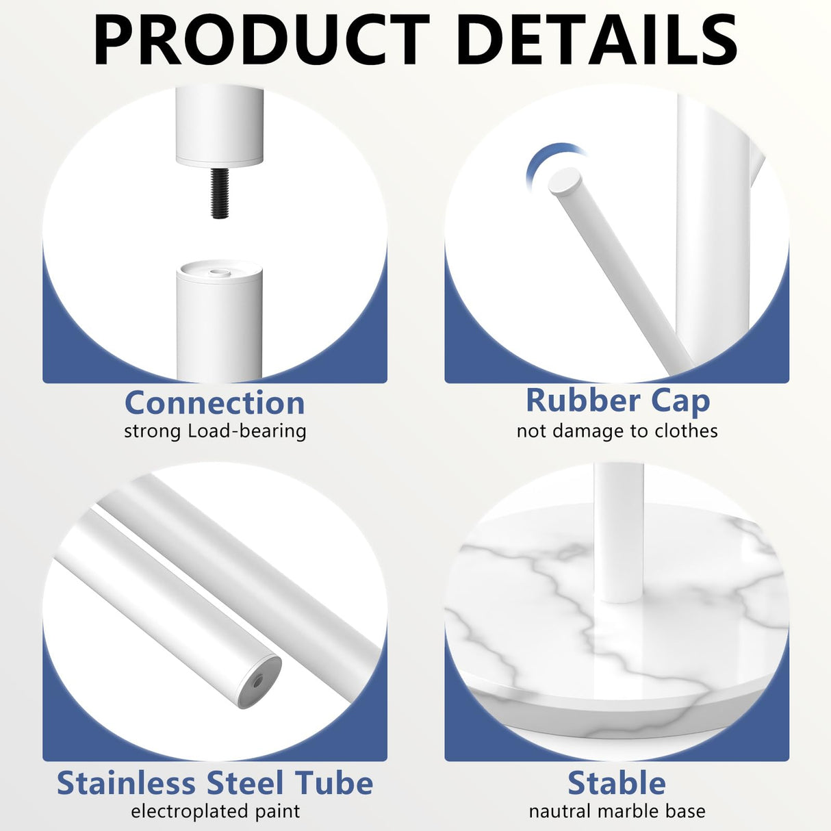 Heavy Duty Coat Rack with Natural Marble Base, Freestanding Metal Coat Stand with 8 Hooks, Modern Stable Coat Hanger Tree for Bags, Jacket, Clothes, and Hats, White Metal Durmmur