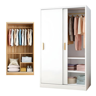 LITFAD Mutil-Functional Wood Wardrobe Modern Storage Armoire Closet with Sliding Doors Freestanding Closet with Shelves and Clothing Rods for Bedroom,White-39.5" L x 18" W x 71" H