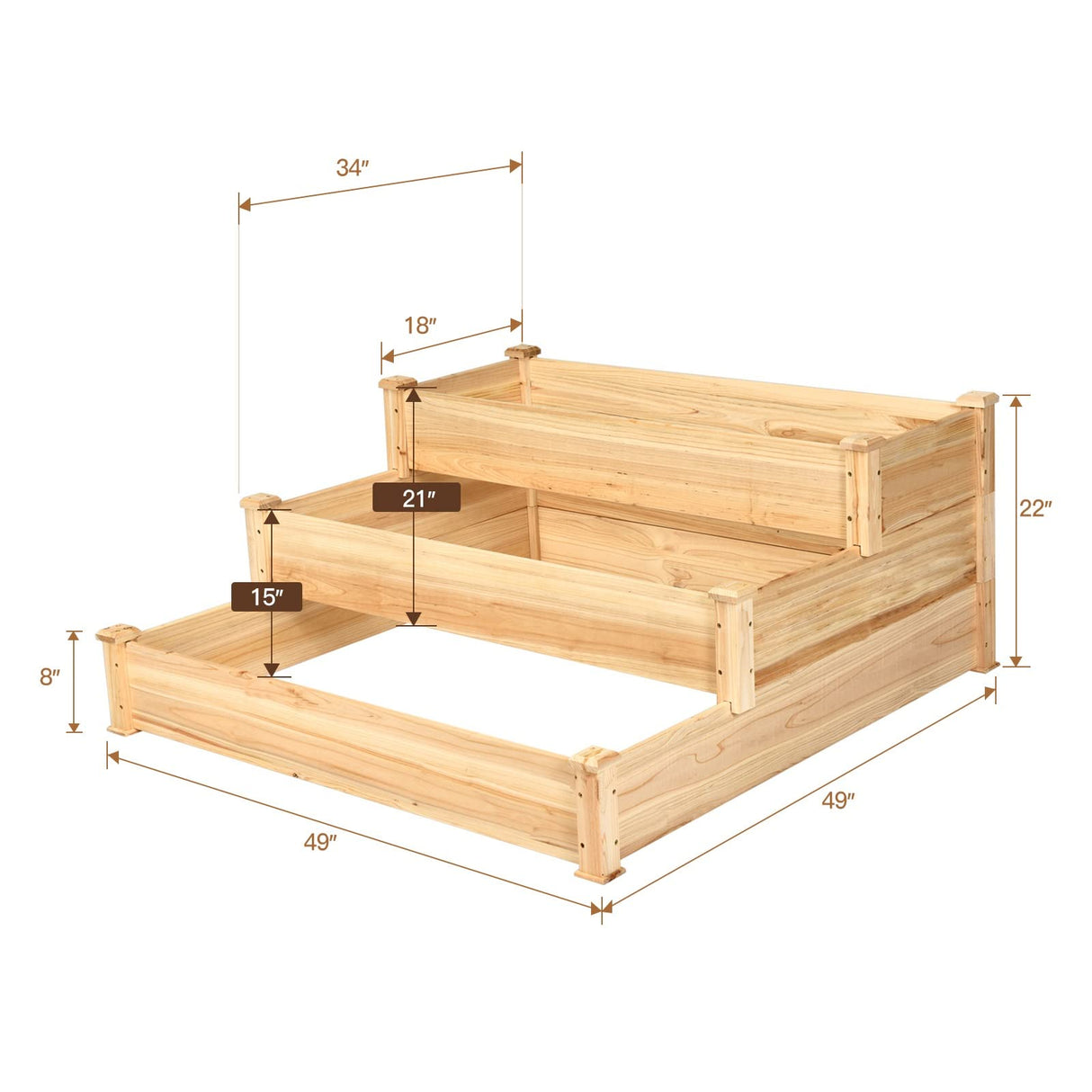 S AFSTAR 3-Tier Raised Garden Bed, Wood Elevated Planter Box with 3 Dividable Bed Kit, Outdoor Above Ground Garden Beds for Plants Herbs Vegetables, Stackable & Flat Arrangement, 49"L x 49"W x 22"H S AFSTAR