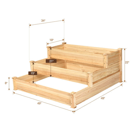 S AFSTAR 3-Tier Raised Garden Bed, Wood Elevated Planter Box with 3 Dividable Bed Kit, Outdoor Above Ground Garden Beds for Plants Herbs Vegetables, Stackable & Flat Arrangement, 49"L x 49"W x 22"H S AFSTAR