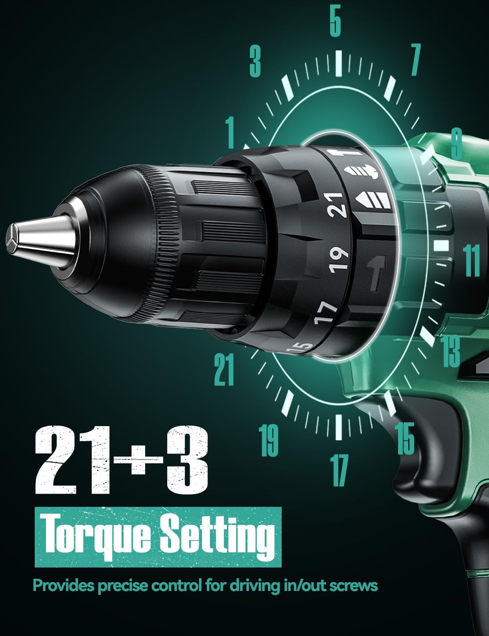 KIMO Hammer Drill - 20V 2X Battery Hammer Drill Cordless Drill Set, 3/8" Keyless Chuck, 350 In-lb Torque, 1350 RPM, 21+3 Position,14pcs Drill/Driver Bits, Power Drill Drivers for Brick Wall Concrete K I M O.