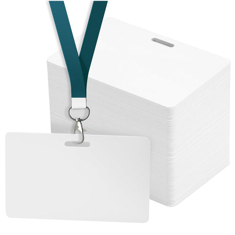 100 Pack Premium Blank PVC Cards with Slot Punch on Long Side - Horizontal Slot Punch Blank ID Cards- CAETOUNG CR80 30 Mil Graphic Quality White Plastic Cards for Photo ID Badge Printers CAETOUNG