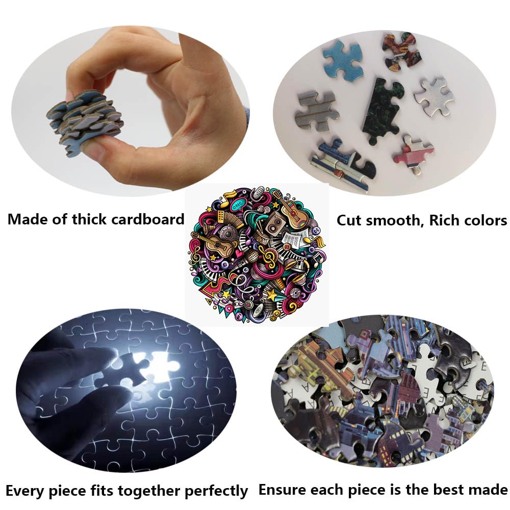 WingFun 1000 Piece Puzzle for Adults Round Puzzle Graffiti Music Puzzle Thick Sturdy Jigsaw Puzzle Art Puzzle Challenging Game WingFun