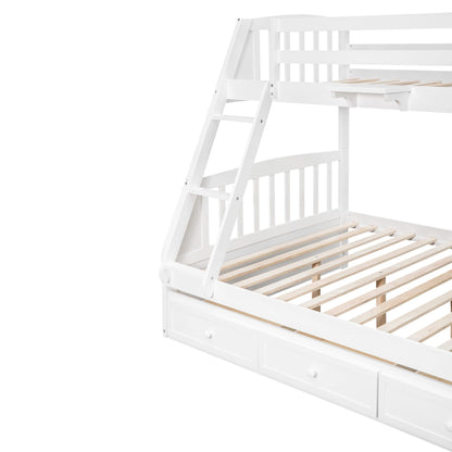 Twin-Over-Full Bunk Bed with Stairs and Storage by Harper & Bright Designs - Solid Wood Frame in White - WoodArtSupply