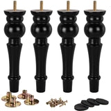 La Vane 11 inch / 28cm Wooden Furniture Legs, 4PCS Soild Wood Turned Spindle Black Replacement Spool Feet with Pre-Drilled M8 Inch Bolt & Mounting Plate for Couch Sofa Armchair Dresser Chest La Vane
