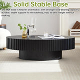 Black Oval Coffee Table Handcraft Fluted Coffee Table Mid Century Modern Drum Coffee Tables Irregular Pedestal Center Table for Farmhouse Living Room (Black) WUPDPQS