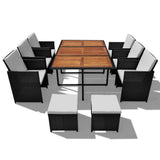 FAMIROSA 11 Piece Outdoor Dining Set Poly Rattan and Acacia Wood Black FAMIROSA