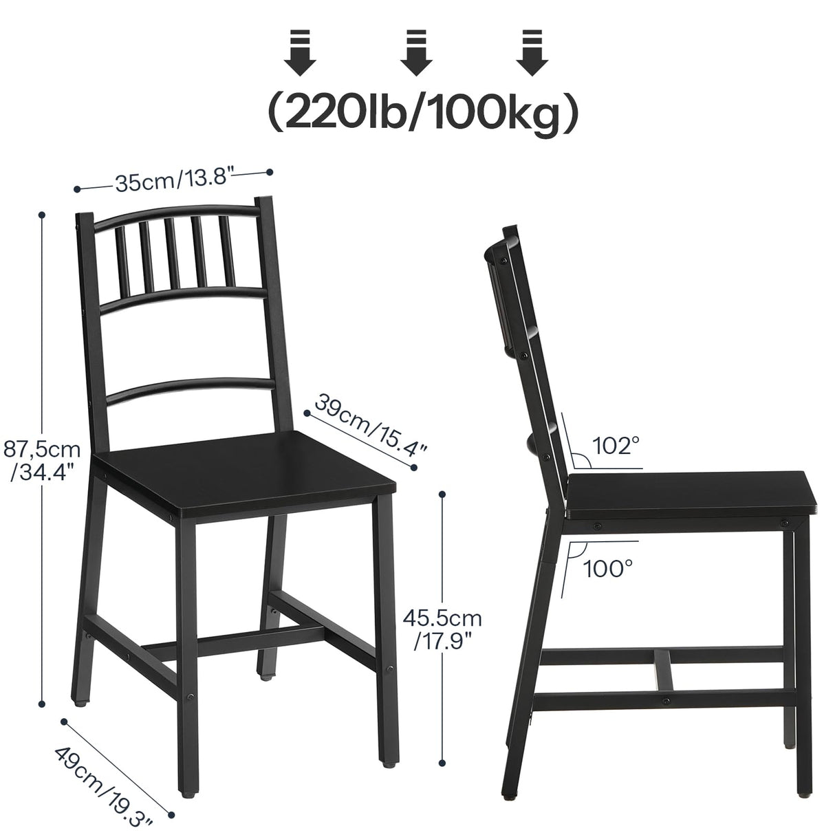 HOOBRO Kitchen Chairs Set of 2, Wooden Dining Room Chairs with Metal Frame, Dining Chairs with Back, Easy to Assemble, Farmhouse Dining Chairs for Kitchen, Living Room, Black BB39CD01 HOOBRO