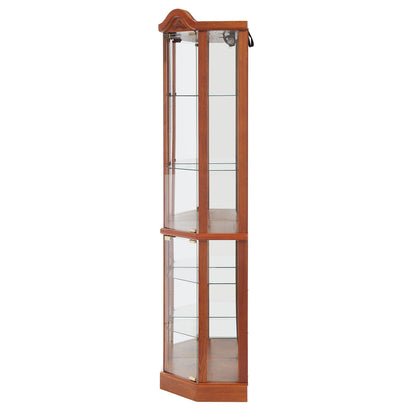 Glass Display Cabinet with Glass Doors, Corner Curio Cabinet with 4 Adjustable Glass Shelves, China Cabinet with Wooden Flower Carving for Living Room, Hallway, Oak - WoodArtSupply