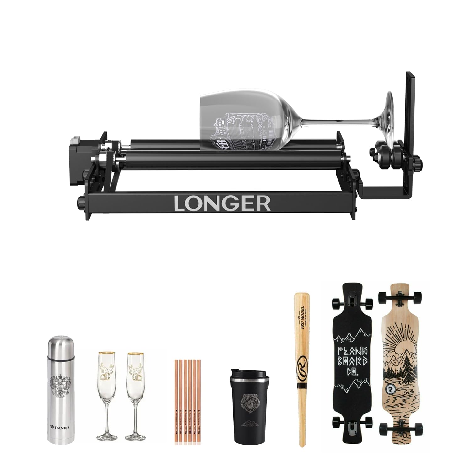 Longer Ray5, B1 and Most Laser engravers, Y-axis Rotating Drum Engraving Module for Engraving Cylindrical Objects, Wine Glasses, Glasses - WoodArtSupply