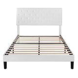 Allewie Full Size Platform Bed Frame, Adjustable Faux Leather Headboard with Diamond Stitch and Button Tufted, Sturdy Wood Slats, Easy-Assembly, No Box Spring Needed, Off-White Allewie