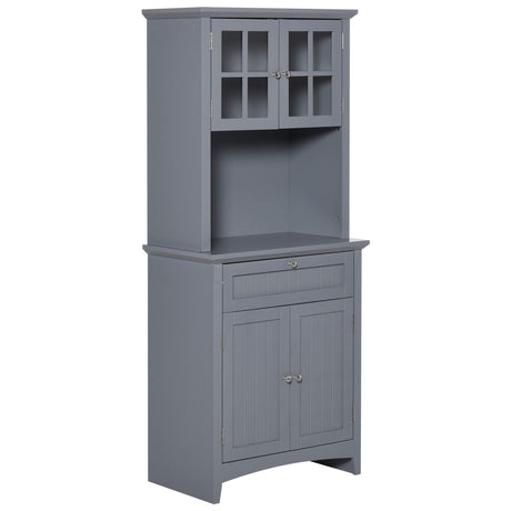 HOMCOM Elegant Buffet with Hutch, Kitchen Pantry Storage Cabinet with Framed Glass Door Drawer and Microwave Space, Grey HOMCOM