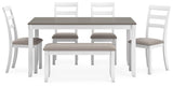 Signature Design by Ashley Stonehollow Modern Farmhouse Dining Table with Upholstered Chairs and Bench, Set of 6, 60"W x 36"D x 30"H, White & Gray Signature Design by Ashley