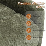Manual Swivel Rocker Recliner Chair for Adults, Overstuffed Glider Chair for Nursing with Vibration Massage & Lumbar Heat, Living Room Rocking Recliner 3-Stage backrest, Chenille Fabric Green