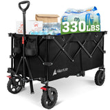 Hikenture 330lbs Collapsible Wagon Cart, Ultra-Large Wagons Carts Foldable, Heavy Duty Folding Wagon with Wheels, Utility All Terrain Wagon for Groceries, Garden, Sports, Beach, Shopping, Black Hikenture