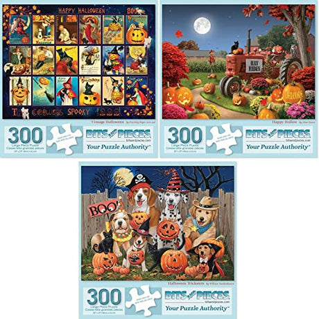 Bits and Pieces - Value Set of (3) 300 Piece Jigsaw Puzzles for Adults - Each Puzzle Measures 18" x 24" - 300 pc Large Piece Halloween Jigsaws by Artist Various Artists Bits and Pieces