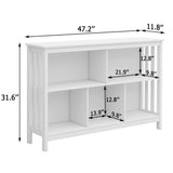 TaoHFE Horizontal Bookshelf - Modern Minimalist 2-Tier Book Shelf with Storage, Short Wide Wood Bookshelf for Classroom, Office, Living Room or Study, White TaoHFE